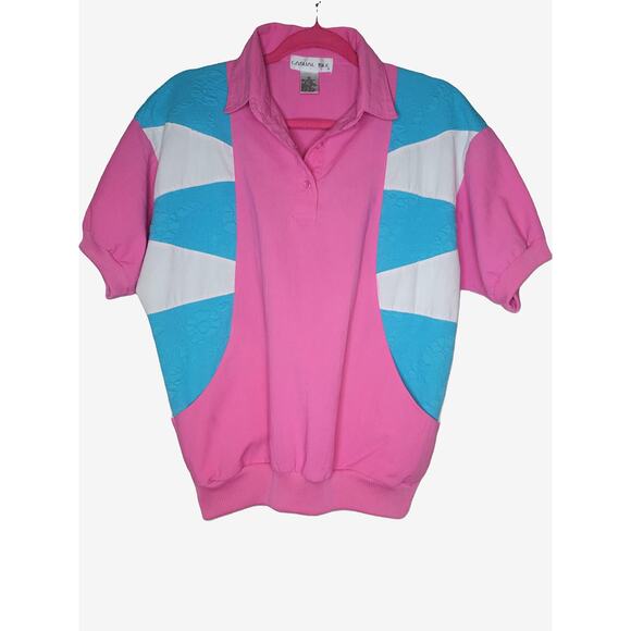 80s Casual Isle Medium pullover button up collar shirt - Picture 3 of 7